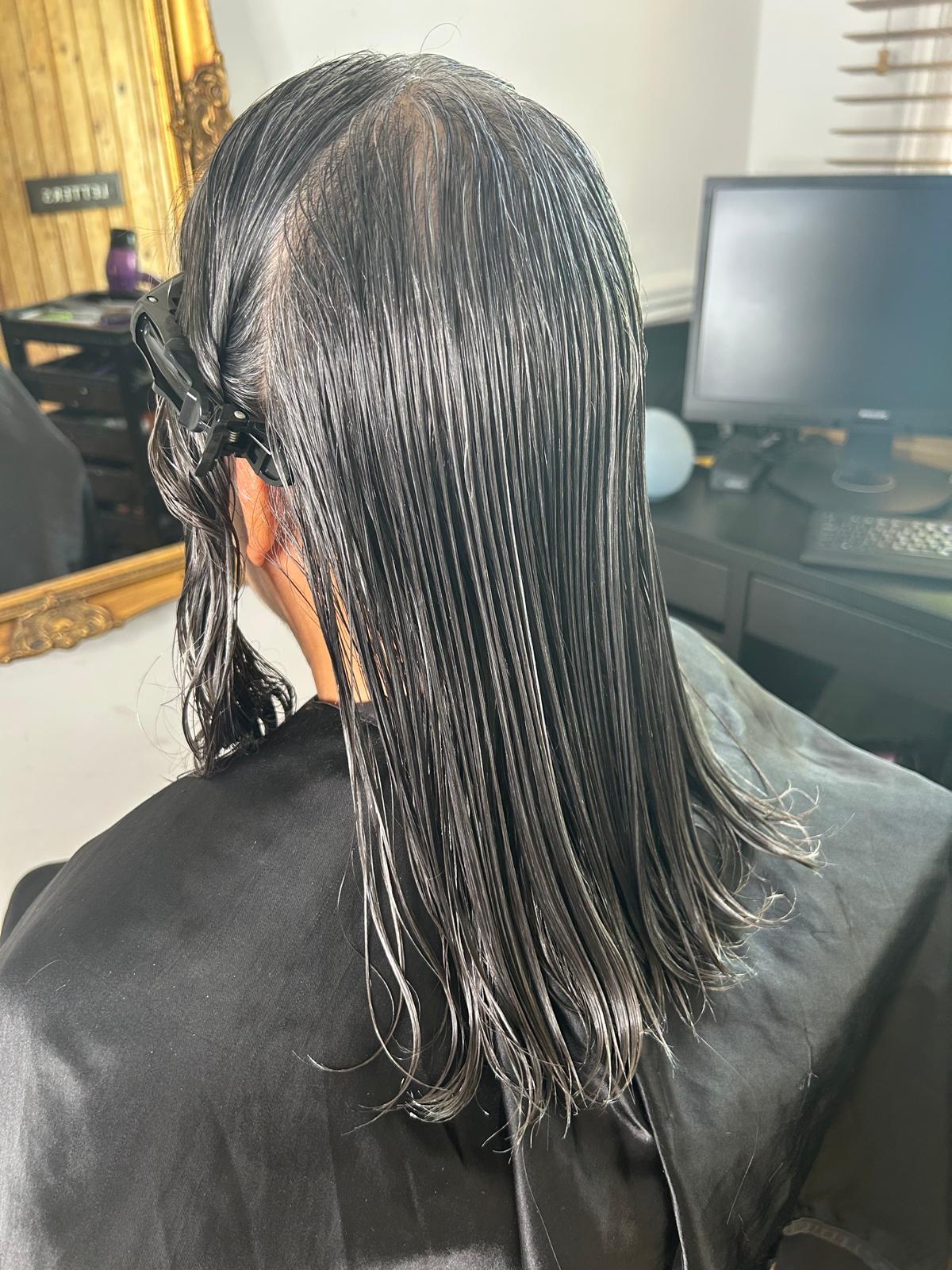 Wet Long Hair to Polished Silver Bob — before by Laura Astley