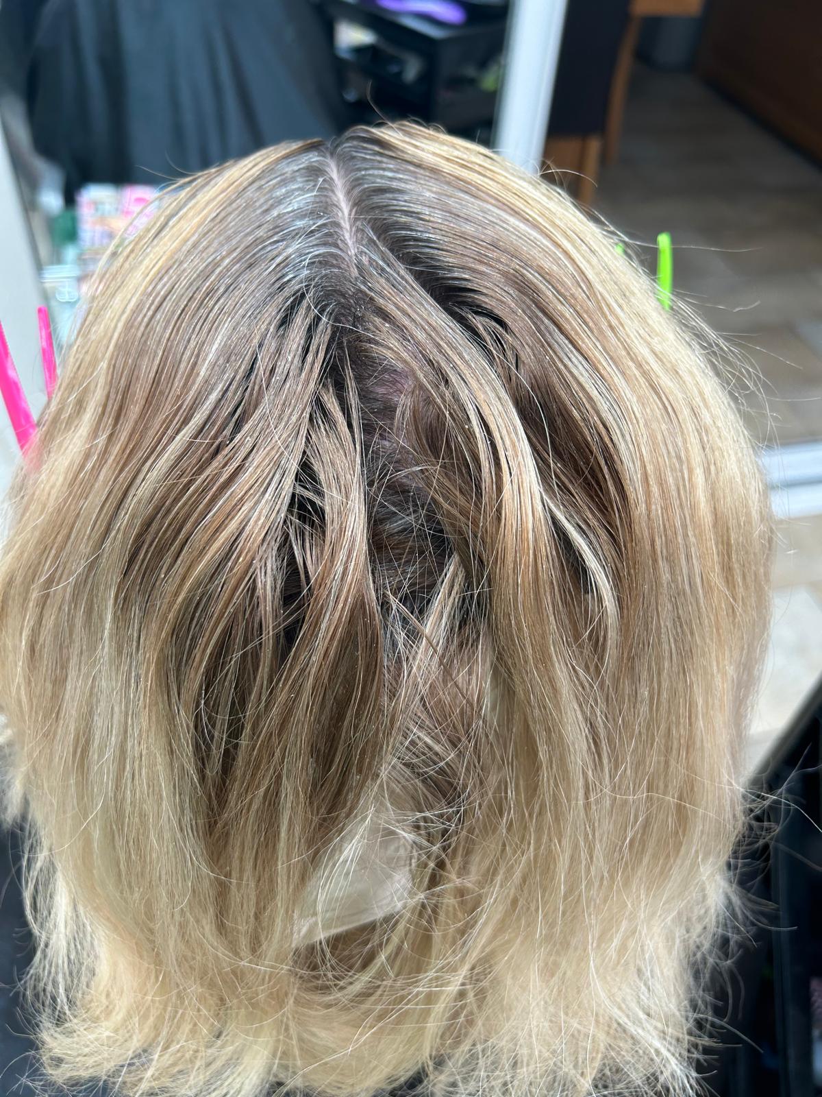 Grown-Out Roots to Sleek Blonde Bob — before by Laura Astley